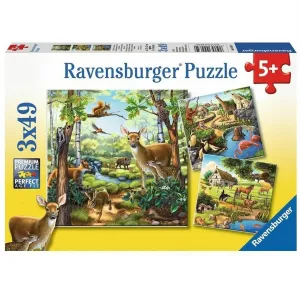 3 X 49 Pc Puzzle - Forest / Zoo / Domestic Animals Smart kids gear