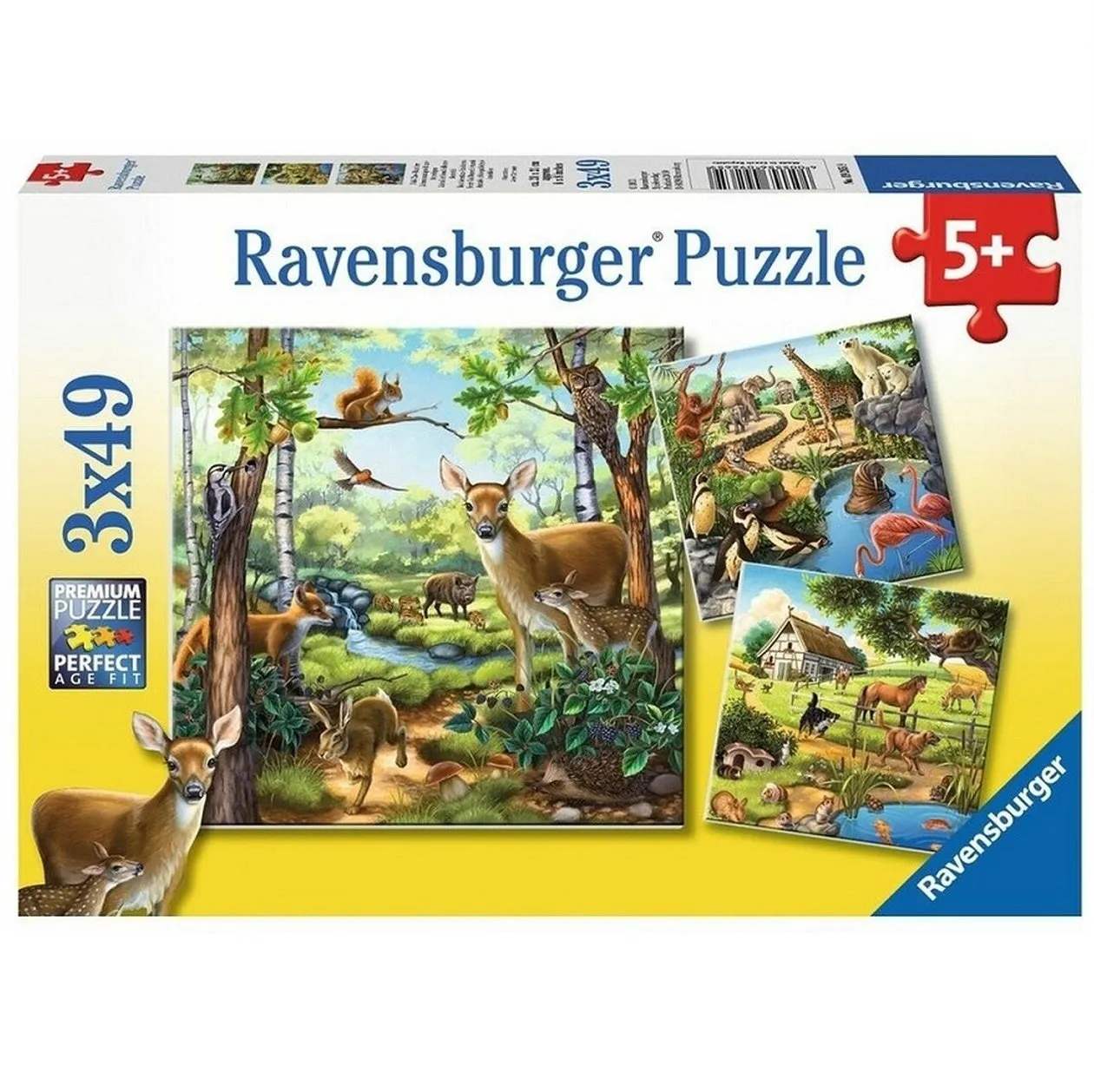 3 X 49 Pc Puzzle - Forest / Zoo / Domestic Animals Smart kids gear
