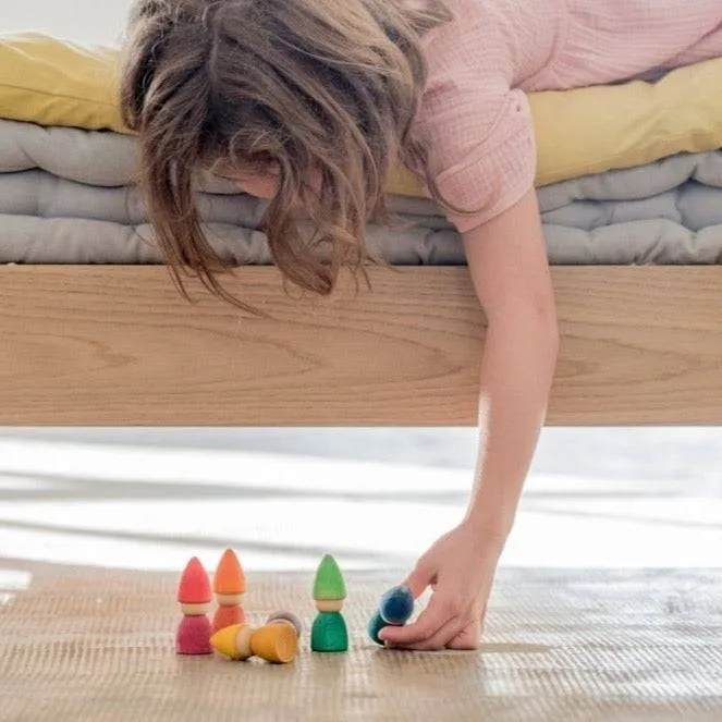Imaginative play 6 Wooden Rainbow Tomten Figures