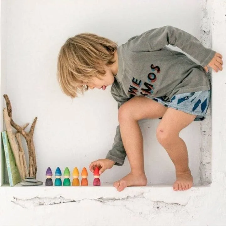 6 Wooden Rainbow Tomten Figures Home learning tools Curious minds