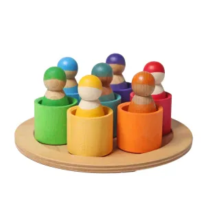 7 Rainbow Wooden Peg Dolls In Bowls Smart & fun Young explorers
