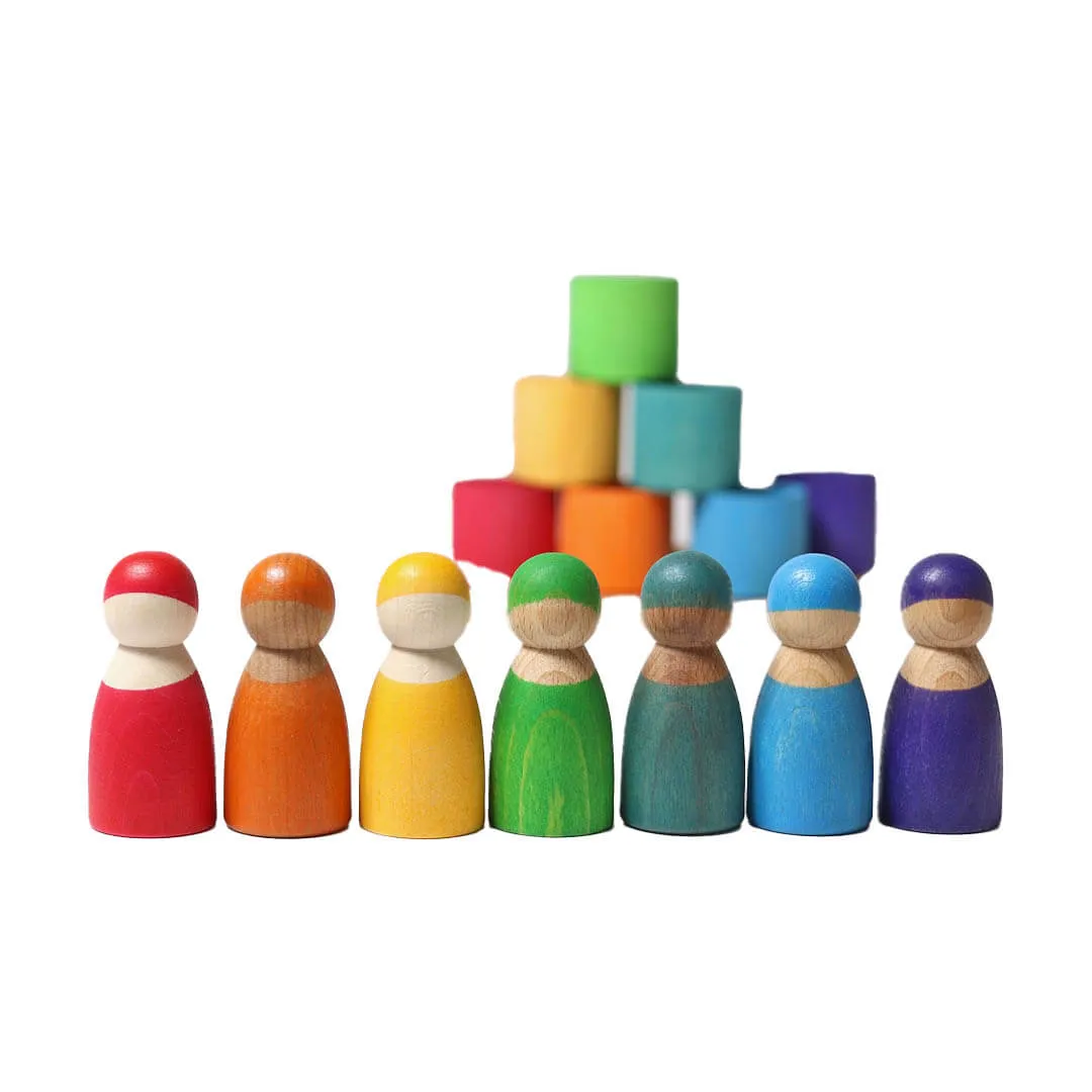 7 Rainbow Wooden Peg Dolls In Bowls Learning through play Growing minds