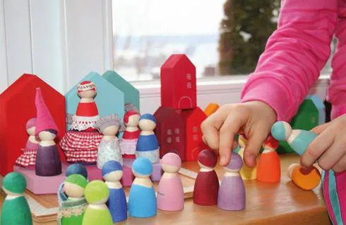 7 Rainbow Wooden Peg Dolls In Bowls Happy hands Tiny thinkers