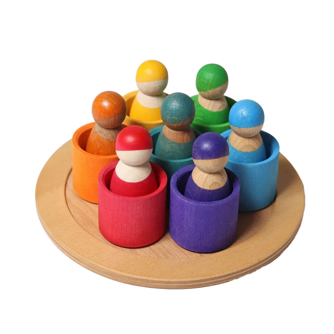 Smart little ones 7 Rainbow Wooden Peg Dolls In Bowls