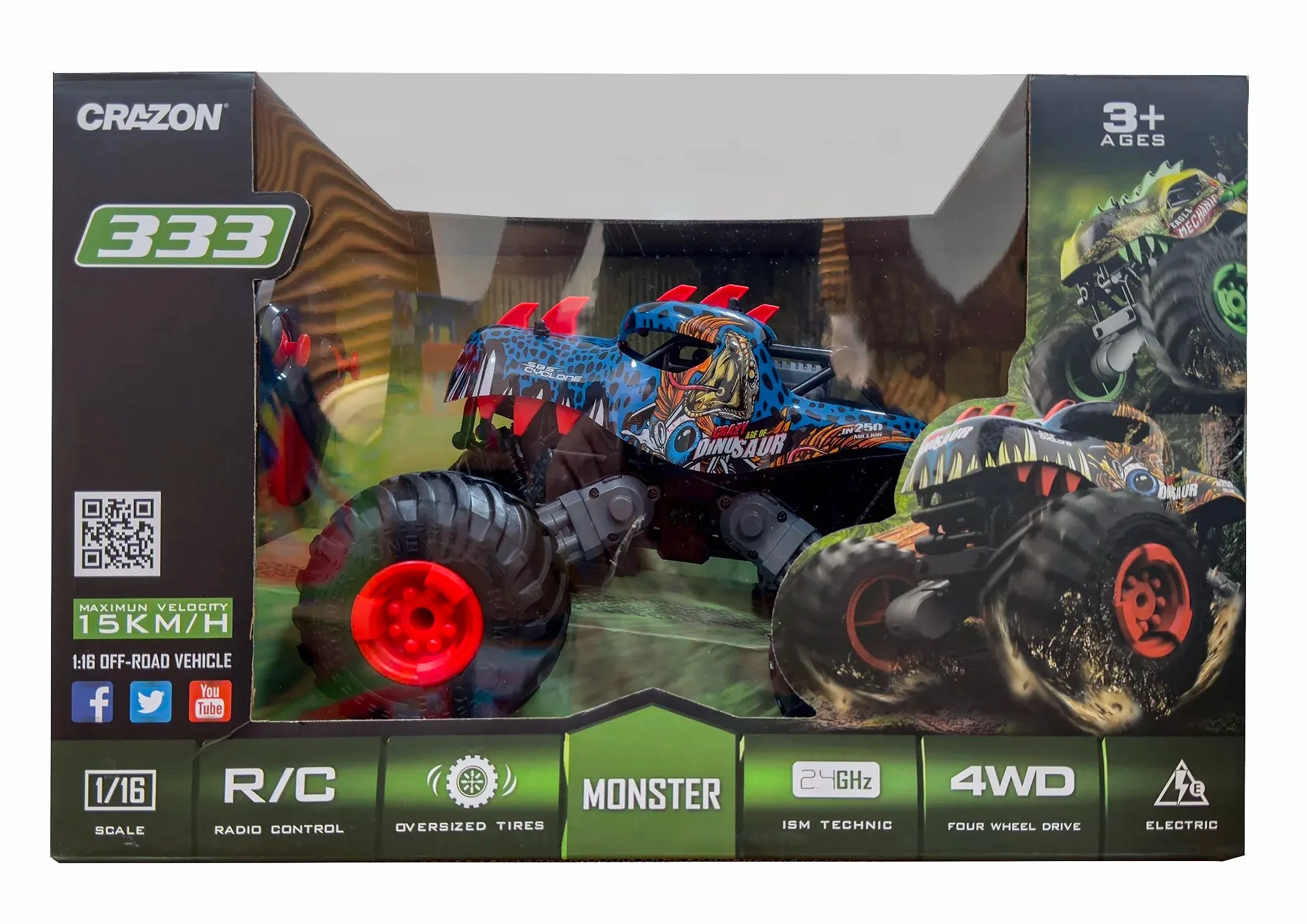 Mindful play Big Wheel Tyrannosaurus Dinosaur Rc Monster Truck - Blue