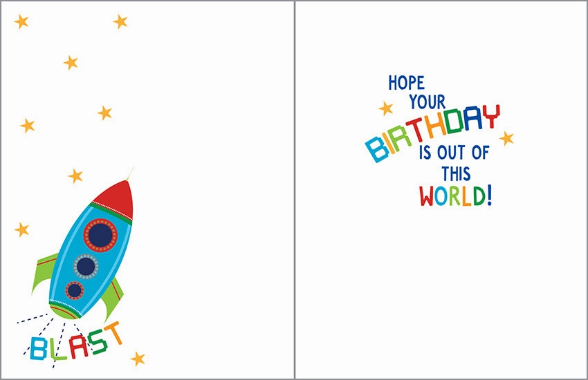 Curious minds Playroom learning Blast Off Birthday Card