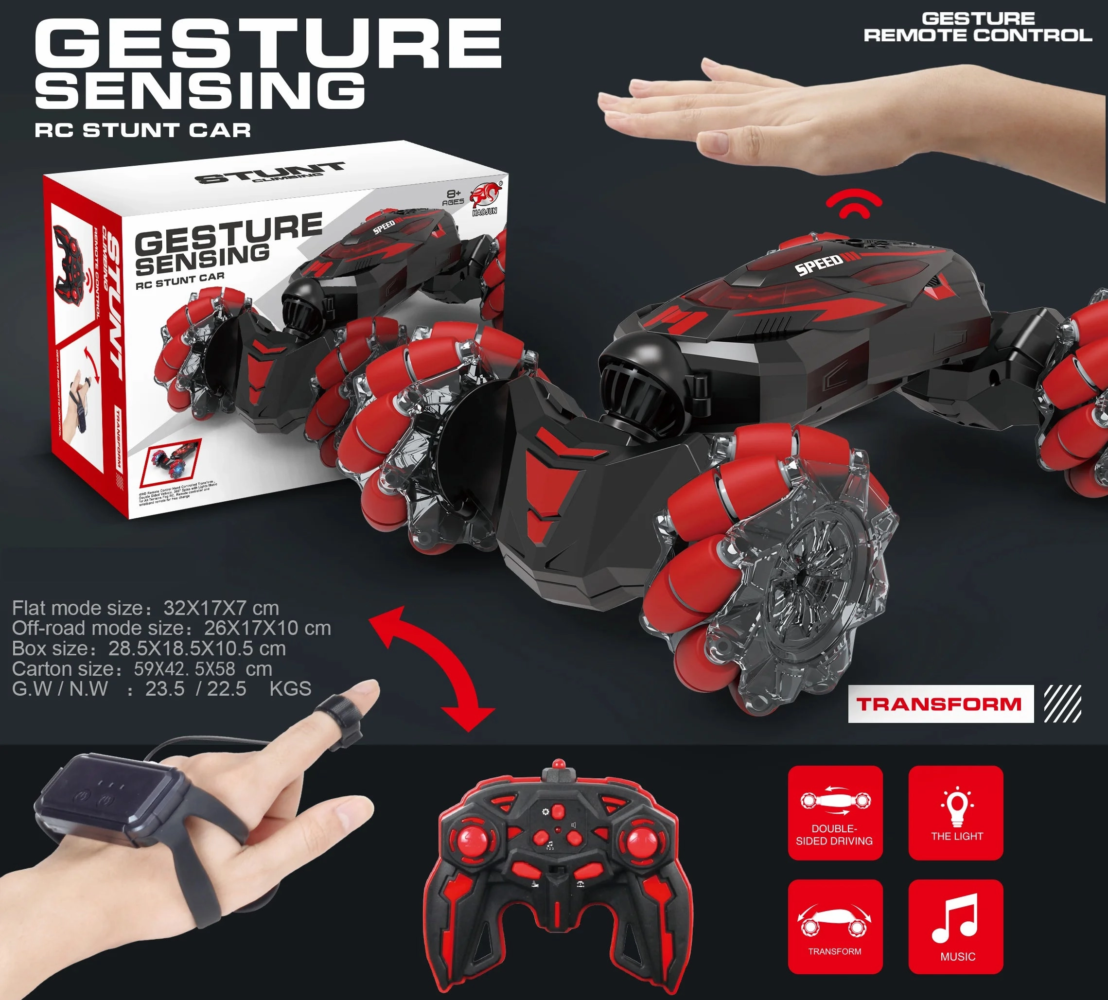 Tools for tiny thinkers Playroom adventures begin here Gesture Sensing Rc Transforming Stunt Car - Assorted Colours