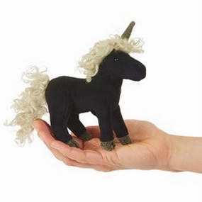 Playroom adventures begin here Mini Black Unicorn Finger Puppet