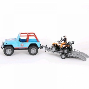 Bruder Blue Jeep Racing Car With Trailer, Quad Bike And Driver Kids essentials Smart & fun