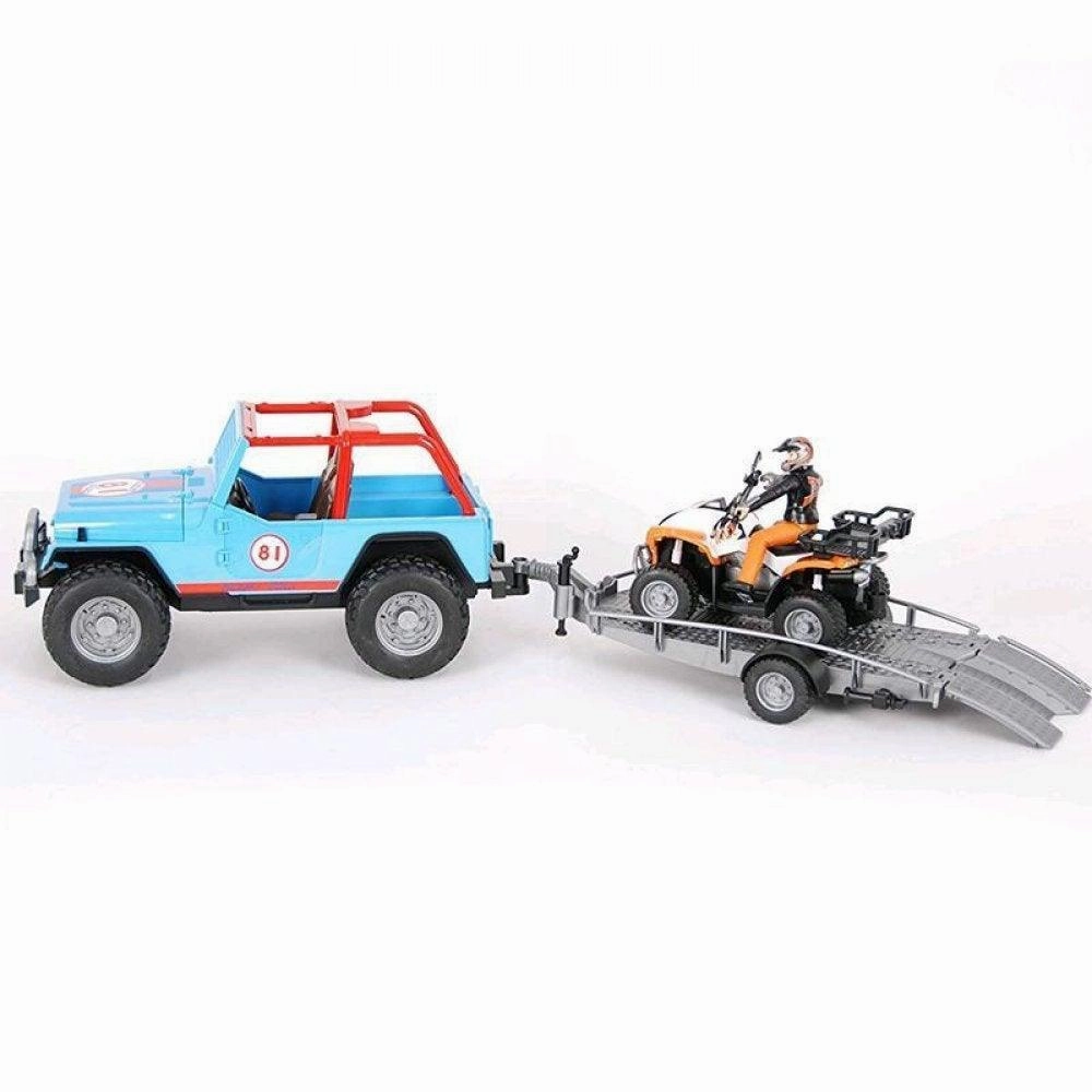 Bruder Blue Jeep Racing Car With Trailer, Quad Bike And Driver Kids essentials Smart & fun