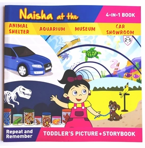 Growing minds Naisha At The (4-In-1 Book) Animal Shelter, Aquarium, Museum, Car Showroom