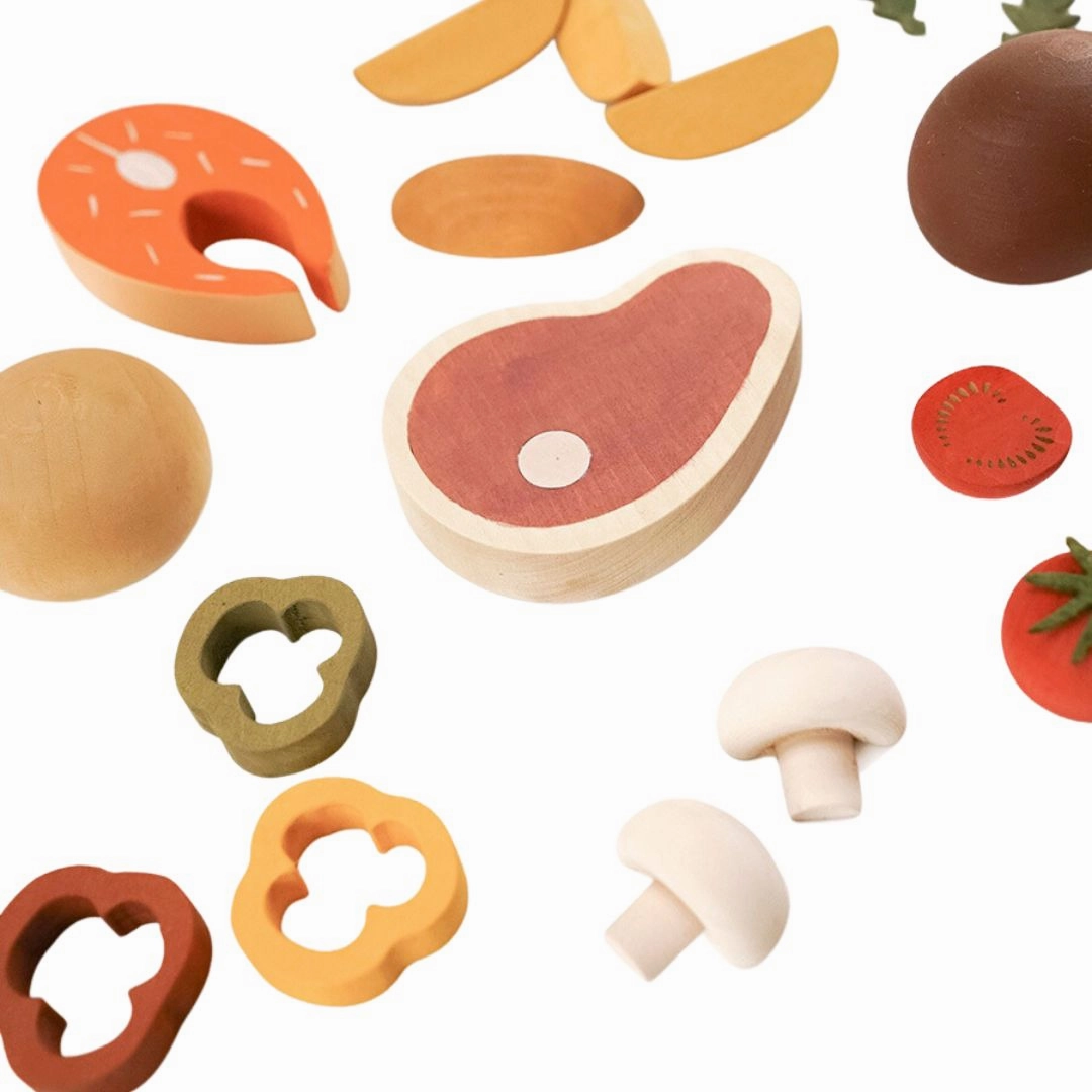 Wooden Dinner Play Food Set Learning fun Parent-approved learning