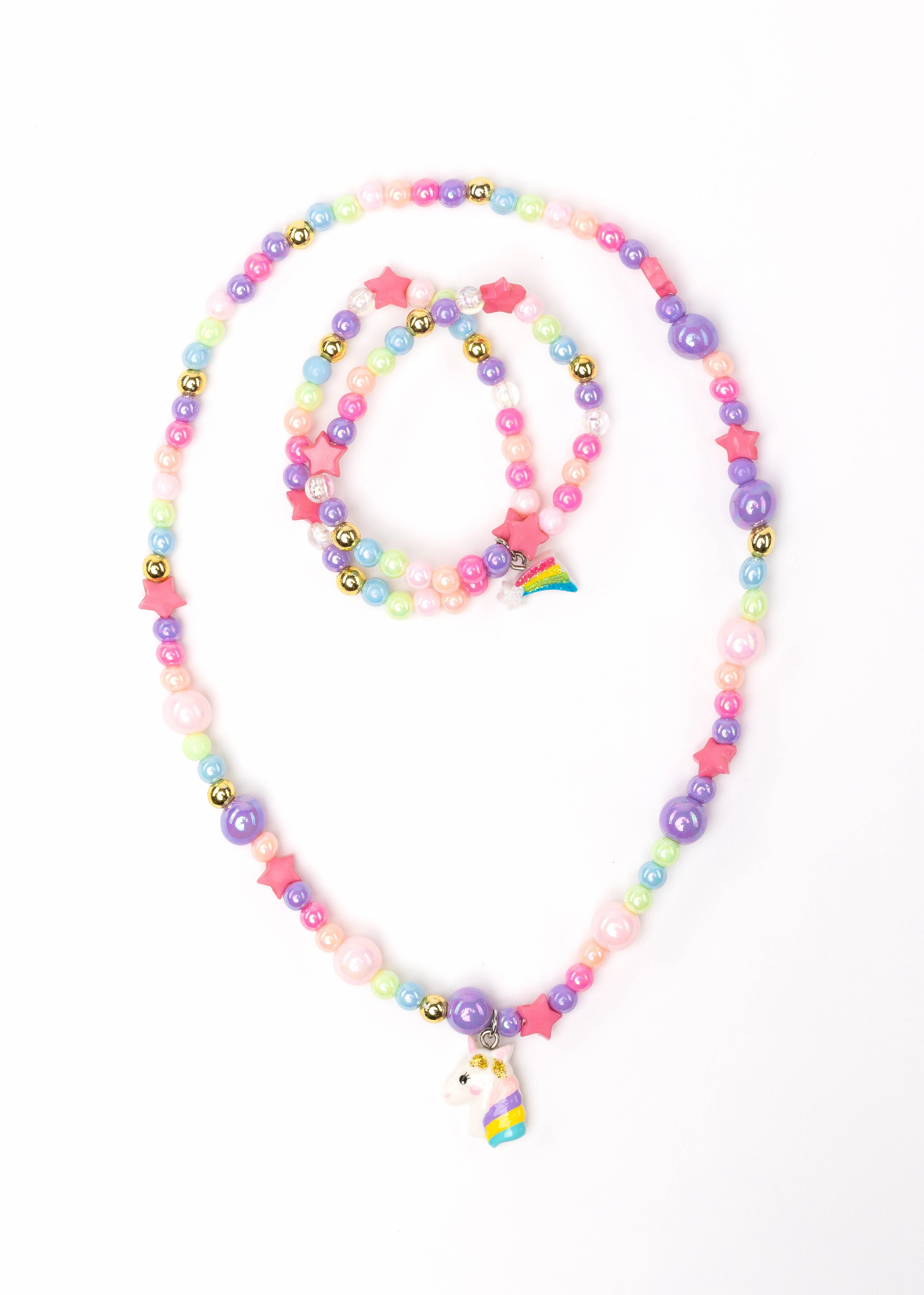 Cheerful Starry Unicorn Necklace & Bracelet Set Educational fun Smart kids gear