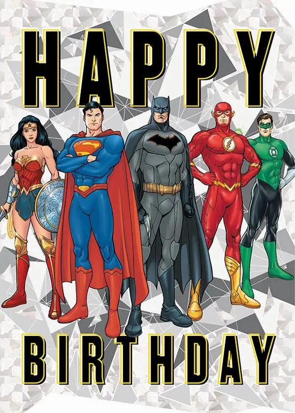 Little hands Smart little ones Justice League Foil Birthday Card