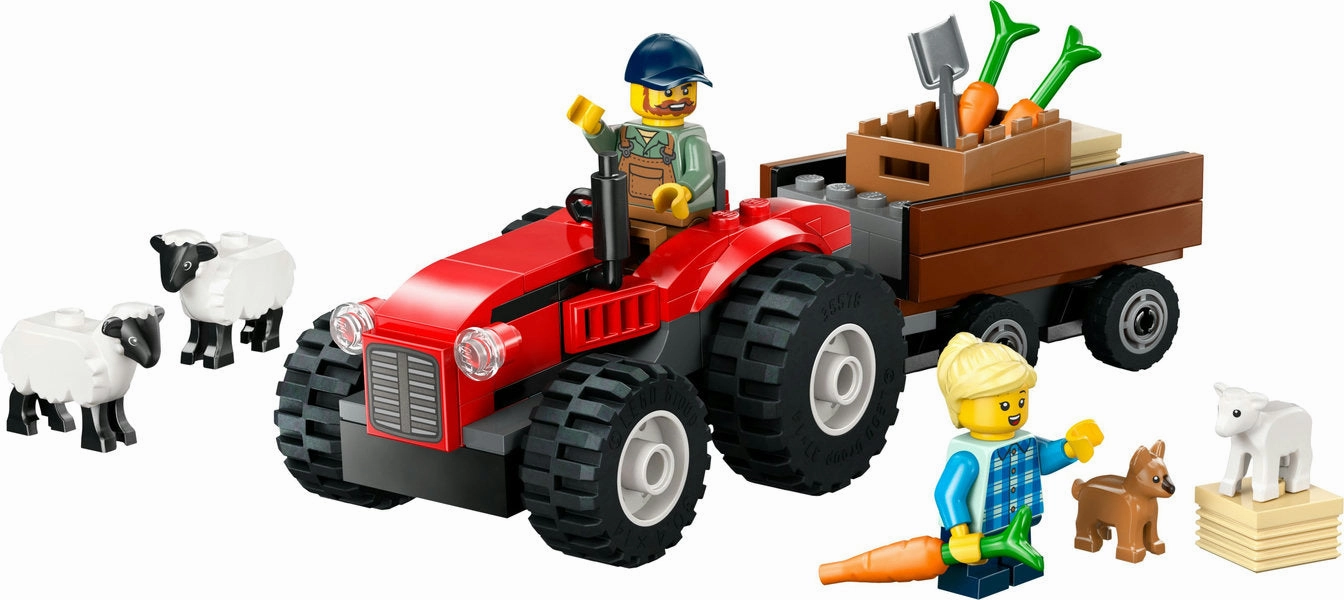 City Red Farm Tractor With Trailer & Sheep Imaginative play Learn & grow