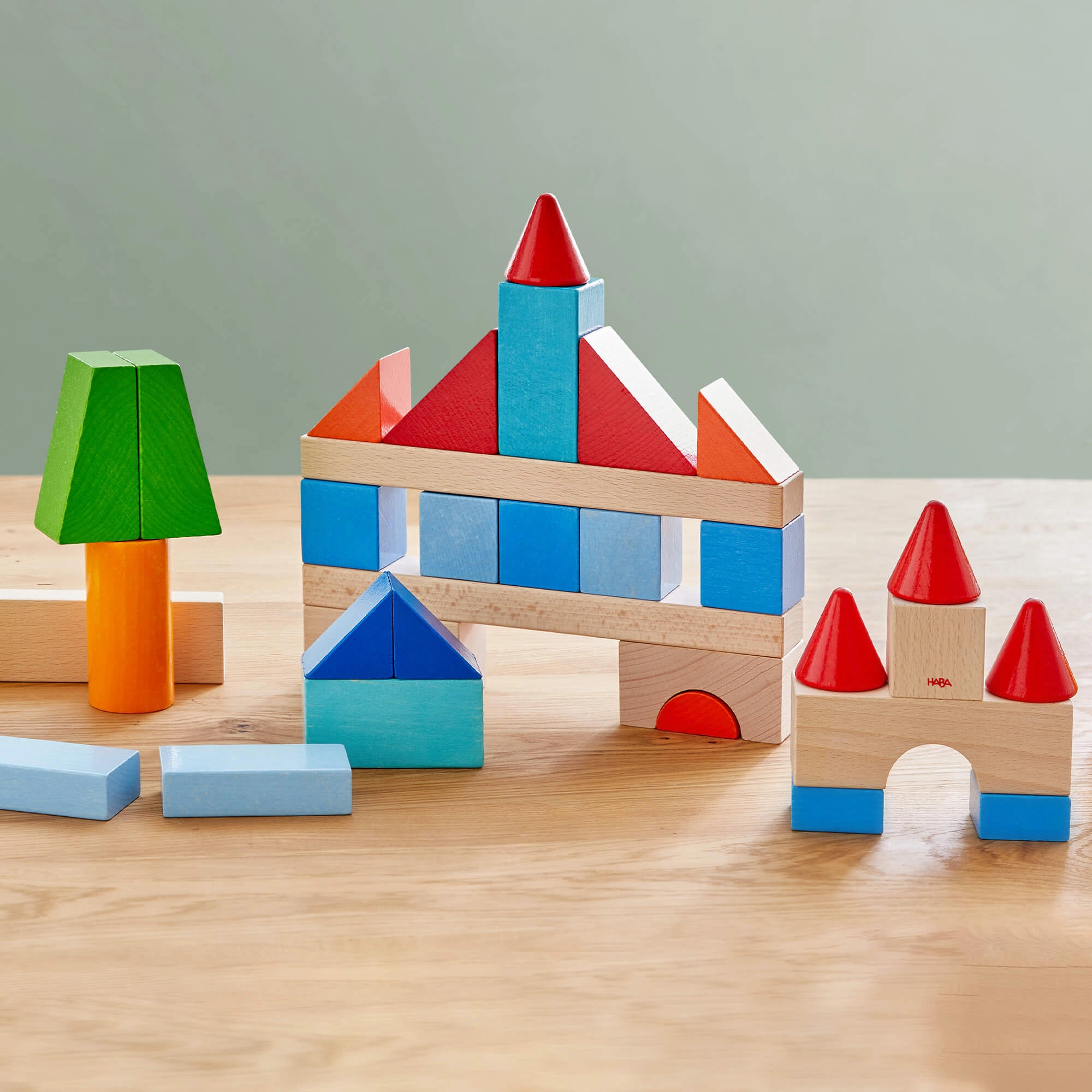 Curious minds Colored Wooden Building Blocks - 46 Piece Set