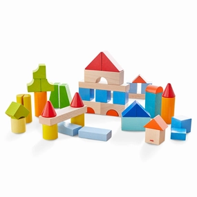 Preschool minds Inspiring creativity Colored Wooden Building Blocks - 46 Piece Set