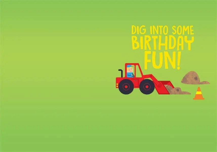 Curious minds Learning through play Construction Equipment Foil Birthday Card