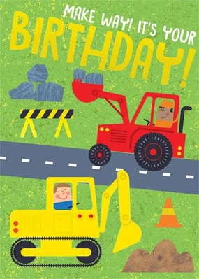 Construction Equipment Foil Birthday Card Joyful learning Nurturing minds