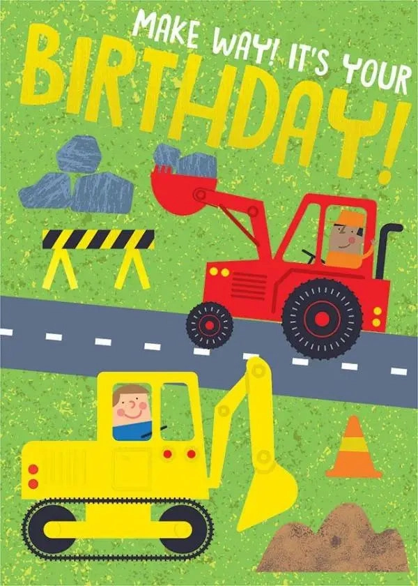 Construction Equipment Foil Birthday Card Joyful learning Nurturing minds