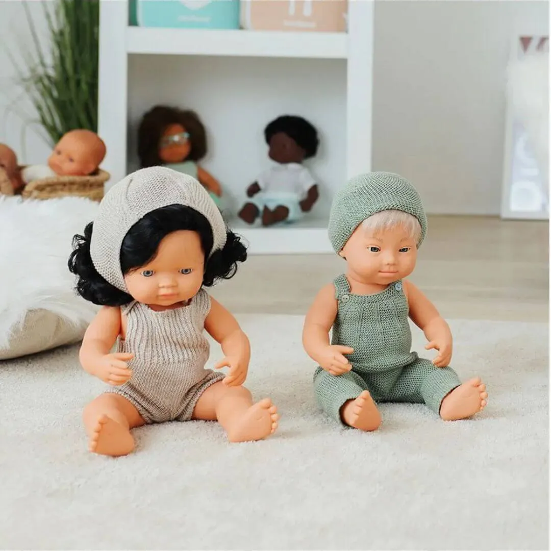 Knit Doll Overall & Beanie Hat Set - 15" Busy kids