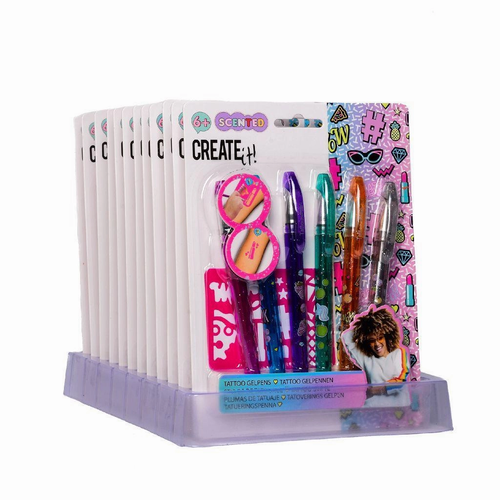 Create It! Tattoo Scent Pen 6 Pack & 2 Stencils Happy hands Little creators