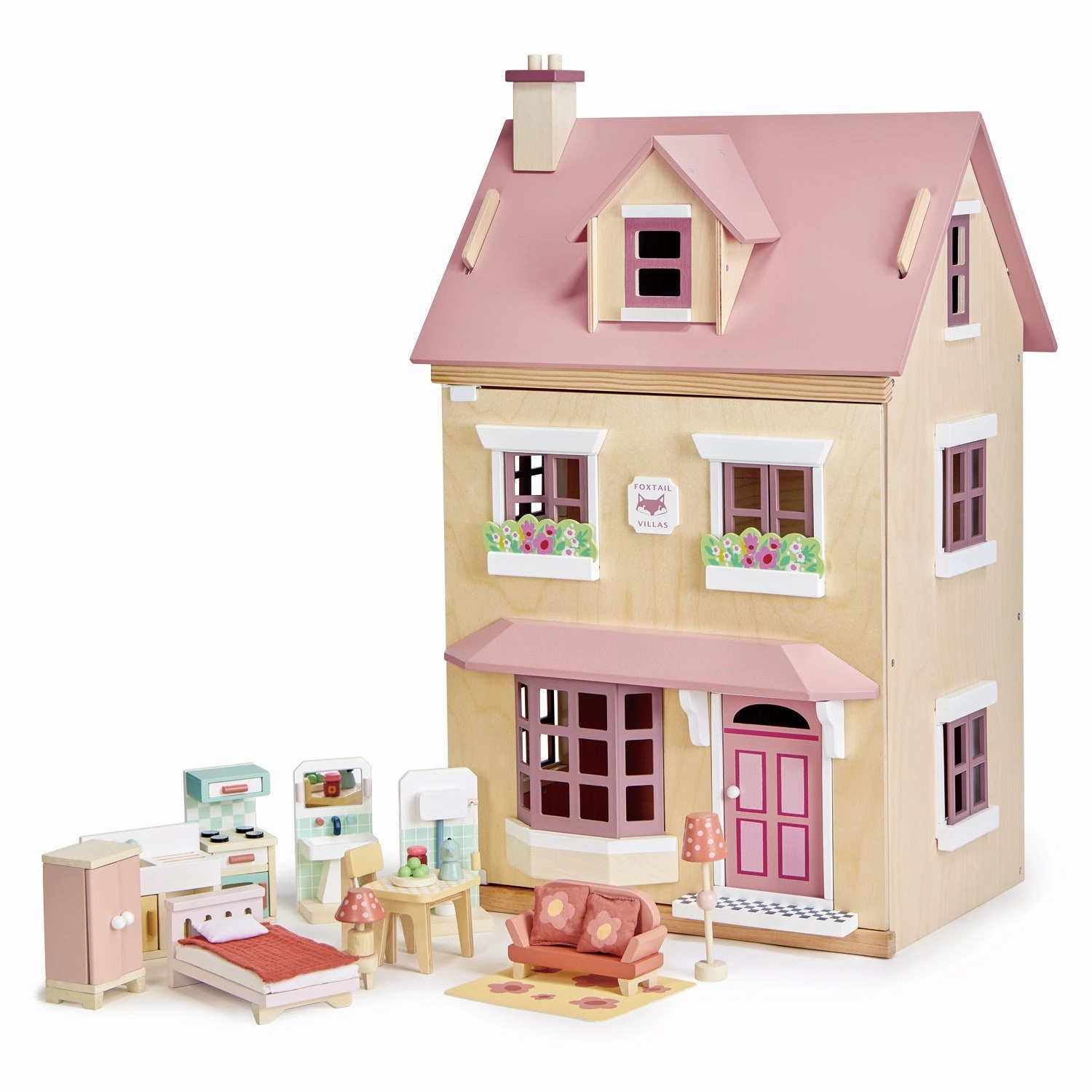 Learn at home Play-based education Foxtail Villa Wooden Dollhouse