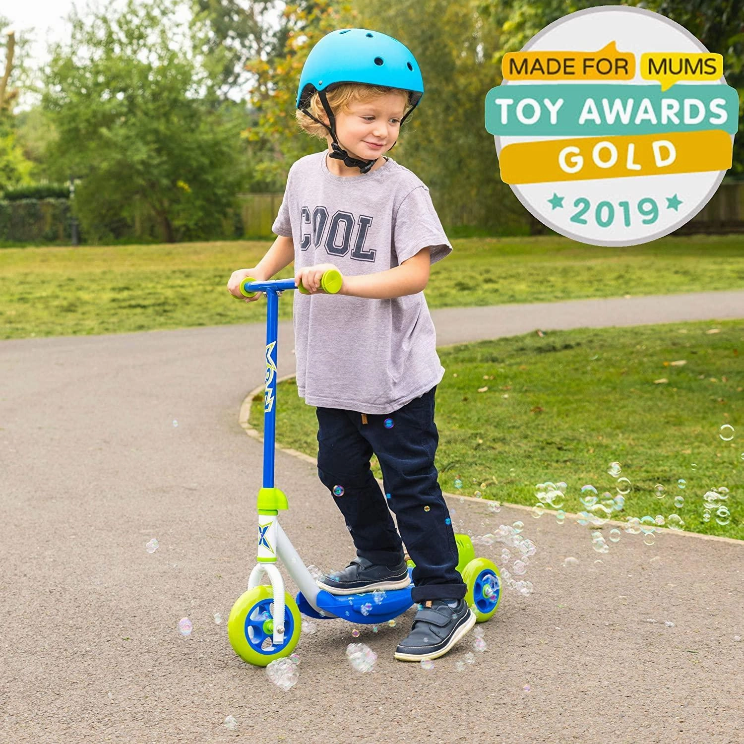 Xootz Kids Bubble Scooter, 3 Wheel Kick Scooter With Bubble Blower Growing minds Play & learn