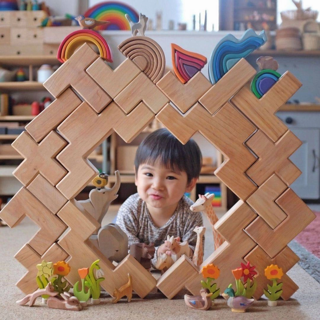 Wooden Stairway Building Blocks Set Skill-building tools Learning through play