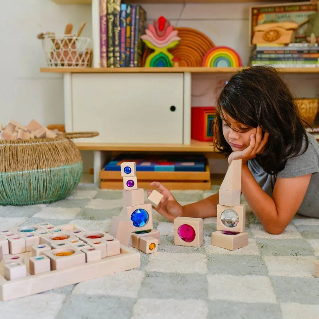 Play & learn Large Gem Block Collection With Tray - 16 Piece Set