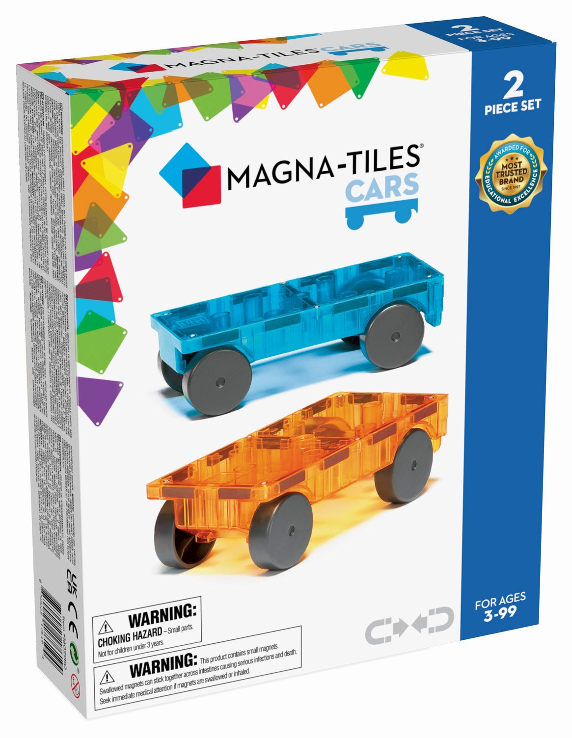 2 Pc Blue & Orange Car Expansion Magnatiles Learning through play Educational fun