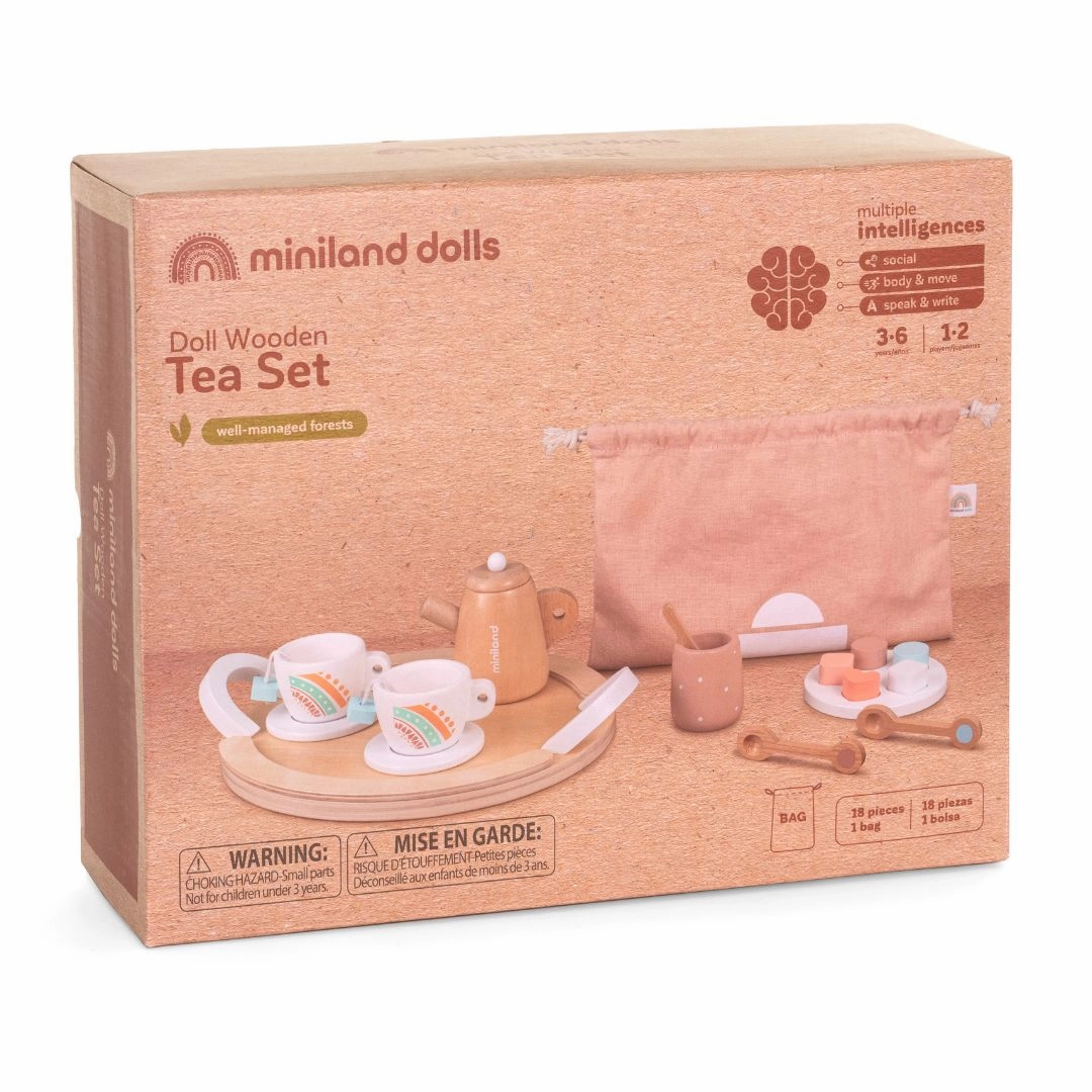 Doll-Sized Wooden Tea Set Joyful learning Playroom learning