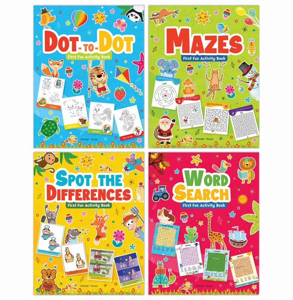 My First Fun Activity Boxset Of 4 Books: Spot The Difference Mazes Word Search & Dot To Dot [Paperback] Wonder House Books Creative minds Kids essentials