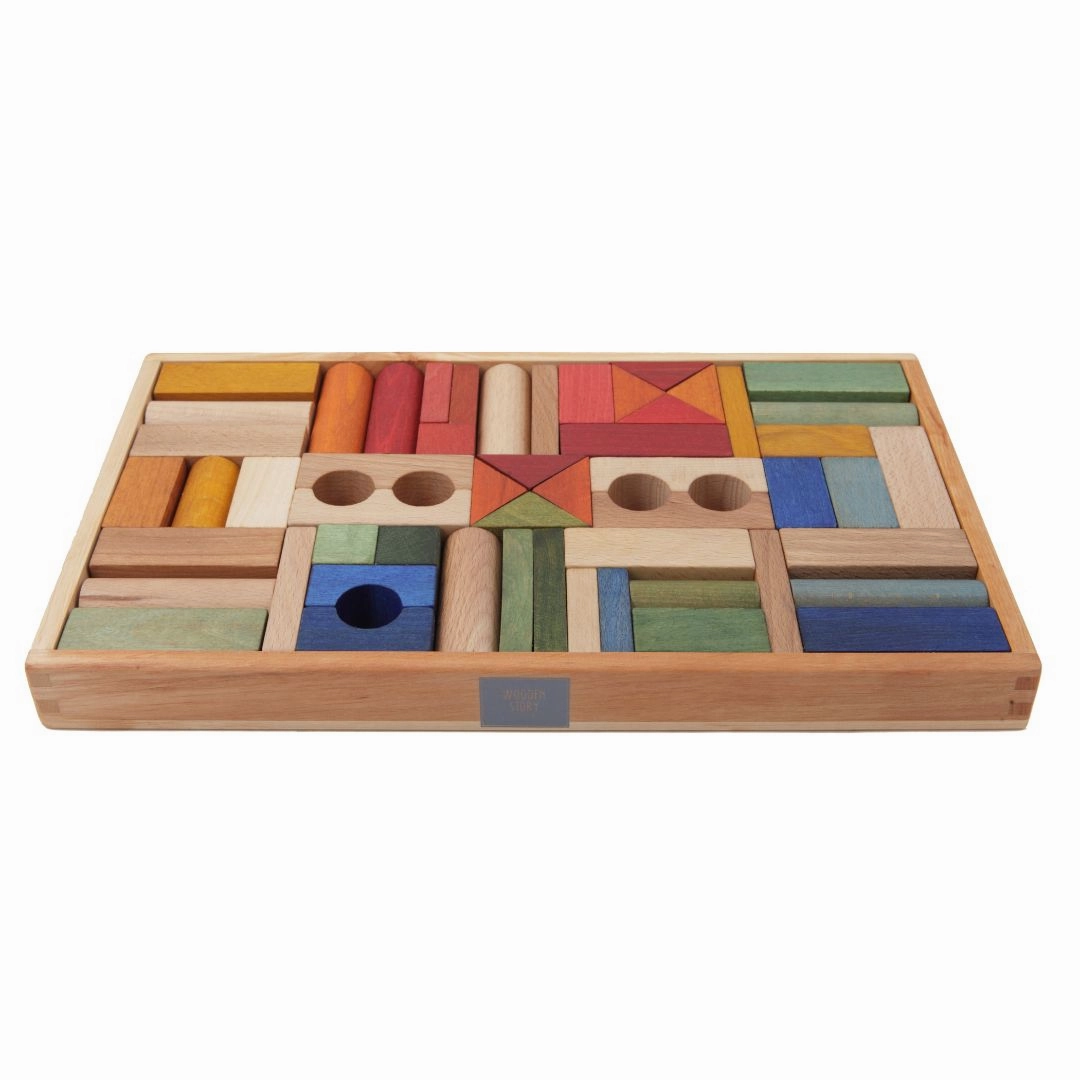 Wooden Rainbow Blocks With Storage Tray - 54 Pieces Fun that fuels growth