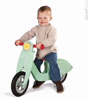 Janod Wooden Kids Scooter Mint - Balance Scooter With Vintage Retro Look Little builders