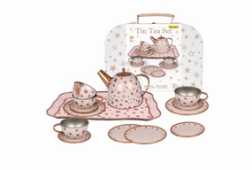 Preschool minds Gold Star Tin Tea Set -  In Suitcase