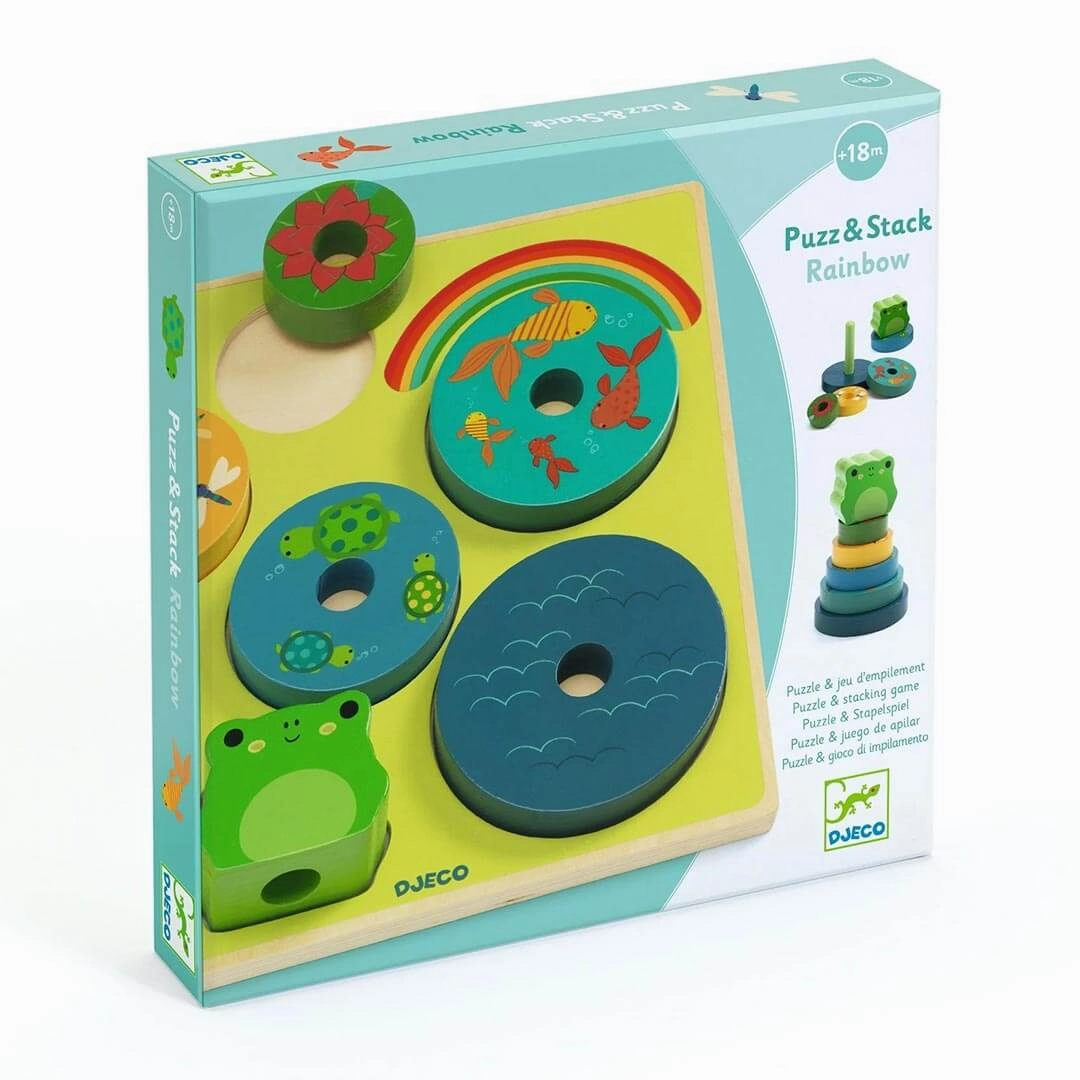 Growth tools Enrichment activities Puzz & Stack Frog Rainbow Wooden Puzzle And Stacking Toy