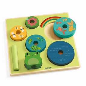 Engaging young minds Home learning tools Puzz & Stack Frog Rainbow Wooden Puzzle And Stacking Toy