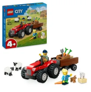 Red Farm Tractor With Trailer And Sheep 60461 Little learners Young explorers