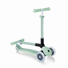 Smart & fun Globber Junior Foldable Lights Ecologic Scooter - Pistachio (New Handlebar Grips) (2Y )