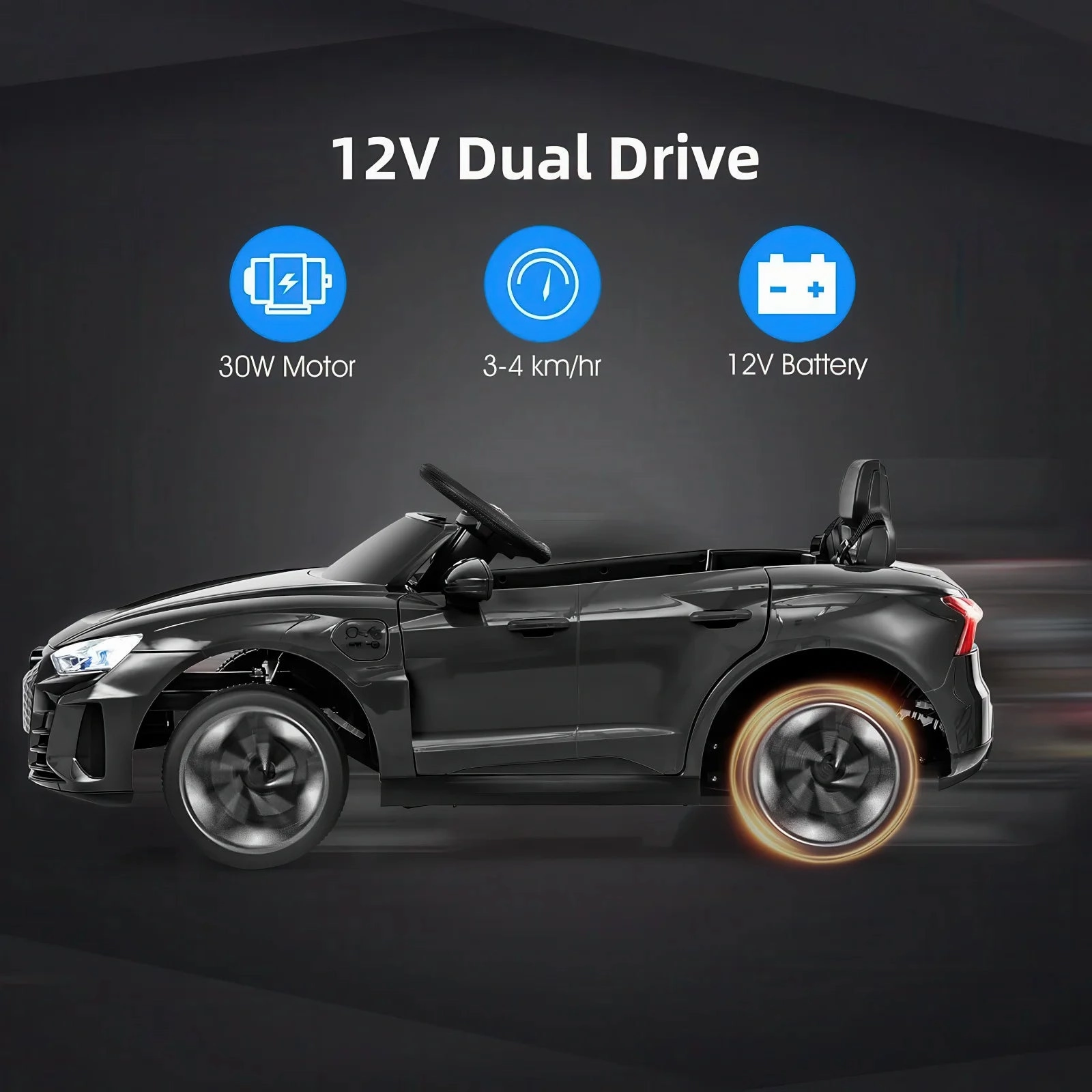 Nurturing minds Audi E-Tron Gt Mythos 12V Battery Ride-On Car - Black