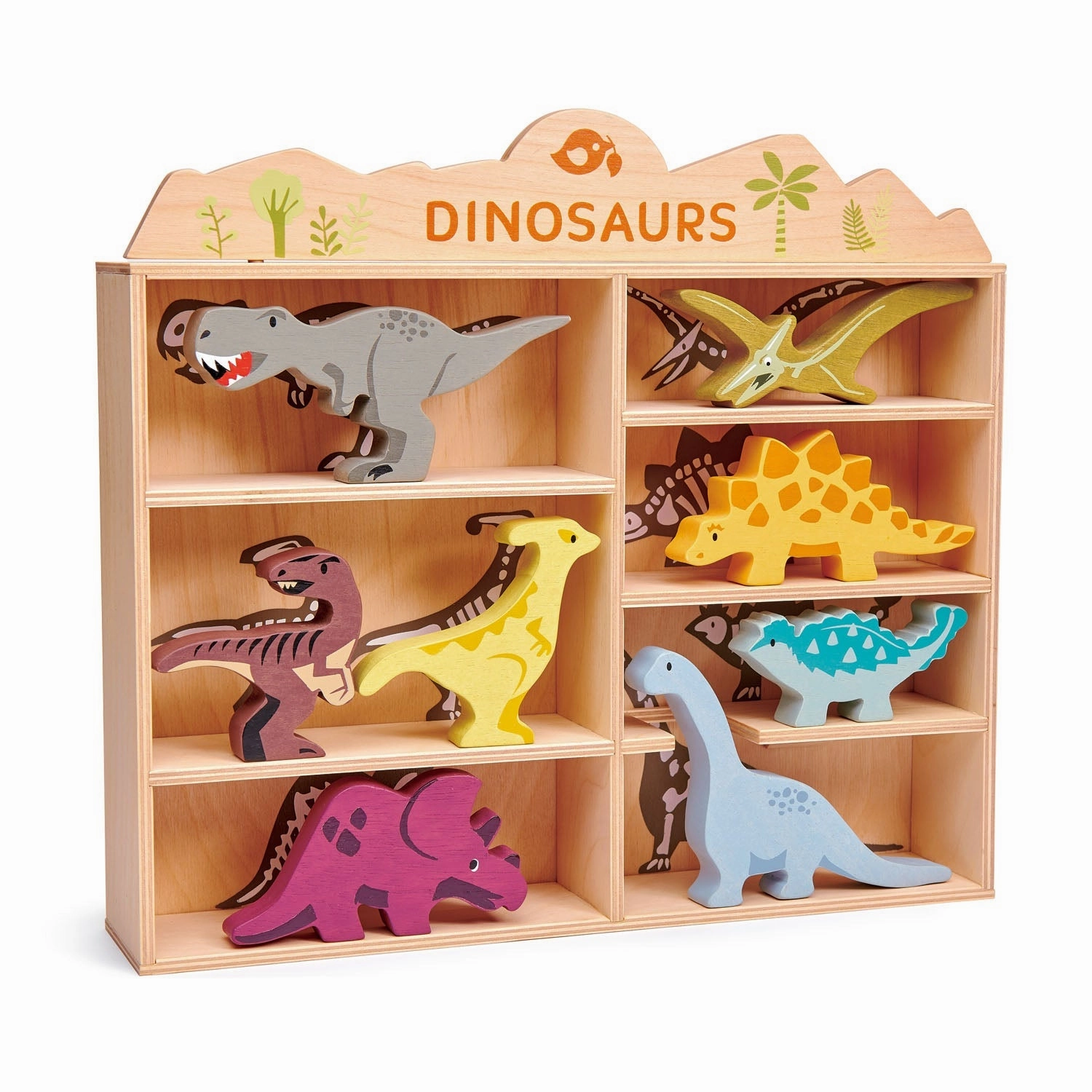 Wooden Dinosaur Figures And Display Case Busy kids Learning tools