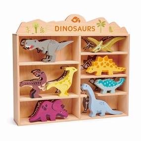 Wooden Dinosaur Figures And Display Case Busy kids Learning tools