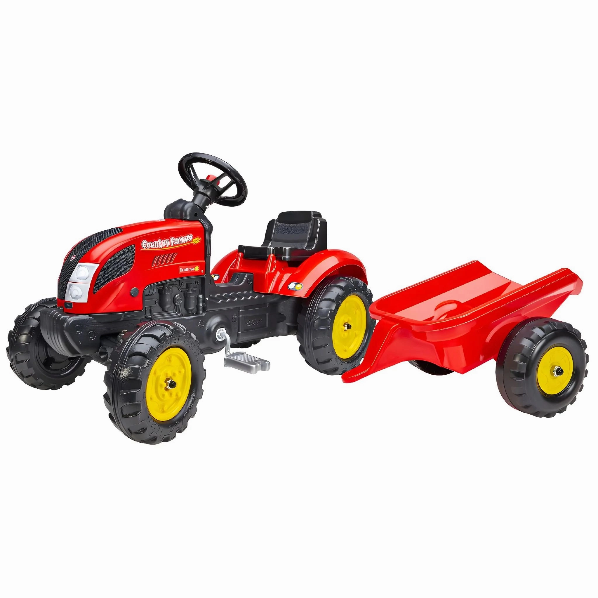 Learn at home Falk Red Garden Master Tractor Ride-On With Trailer 2/5