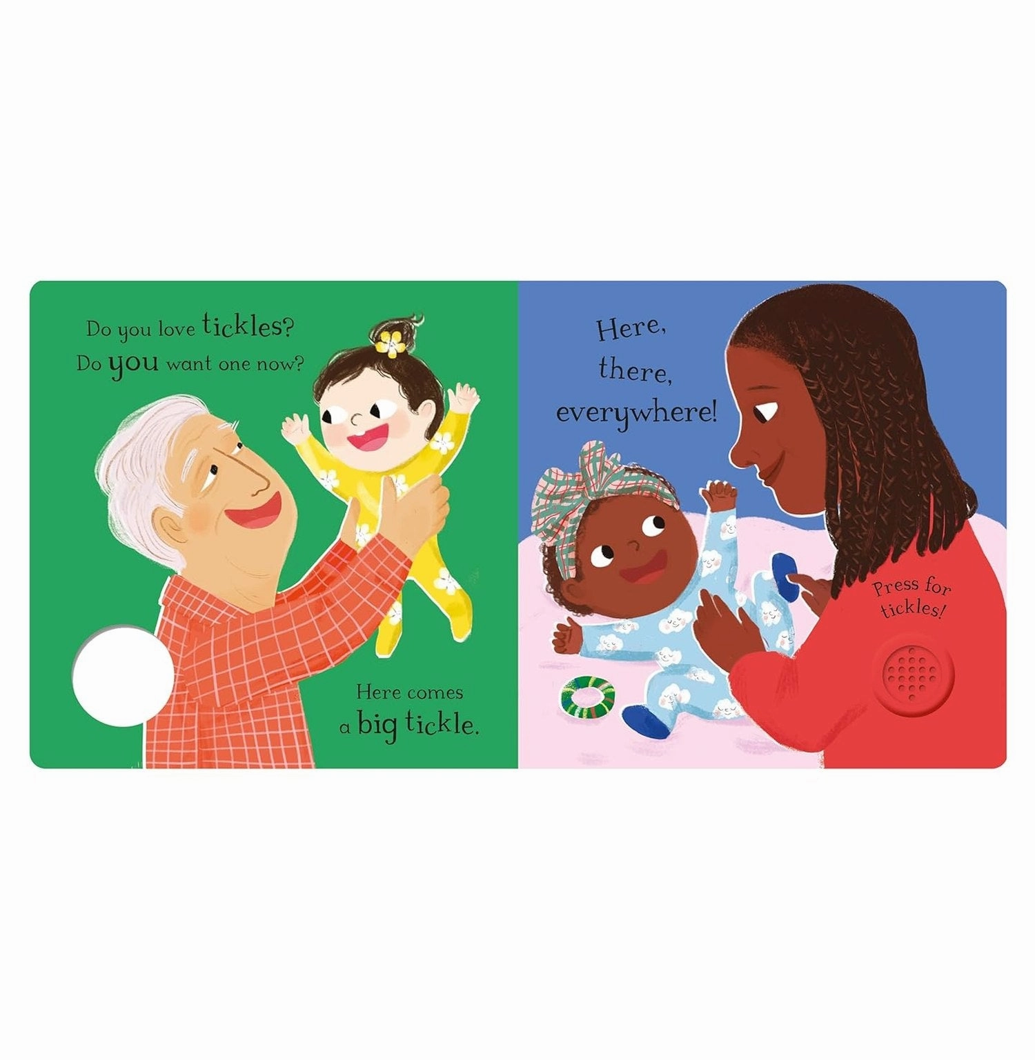 Babies Laugh At Tickles: Sound Book With Giant Giggle Button To Press [Board Book] Dr Caspar Addyman Ania Simeone Happy hands