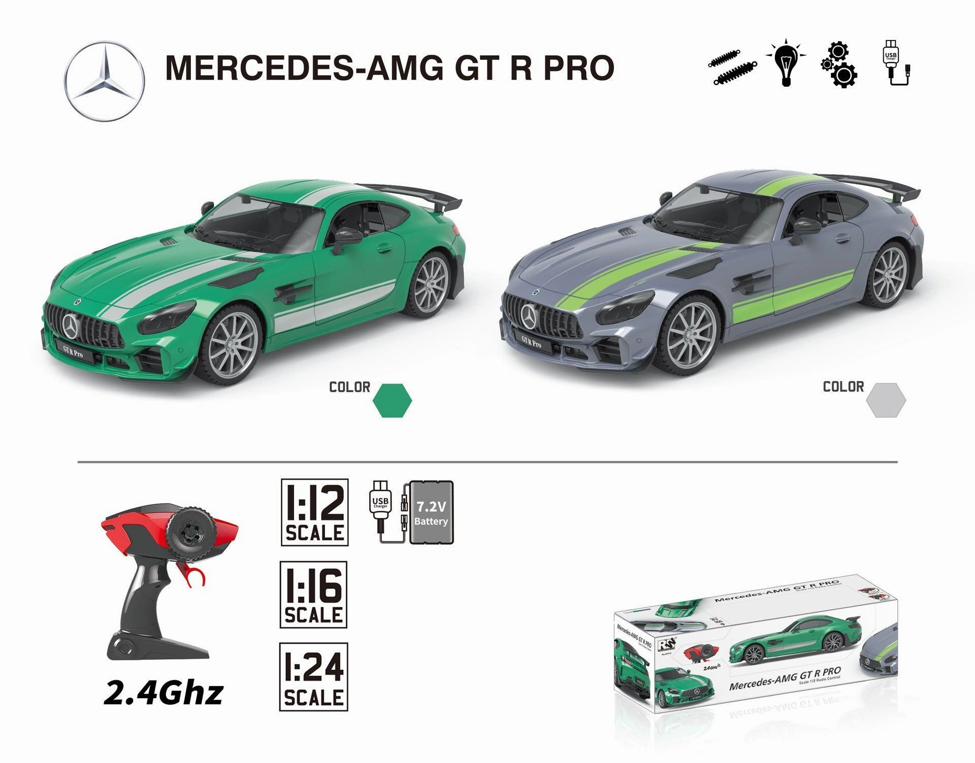 Smart & fun Home learning tools Mercedes-Amg Gt R Pro  Remote Control Car With Lights 1:16 Scale