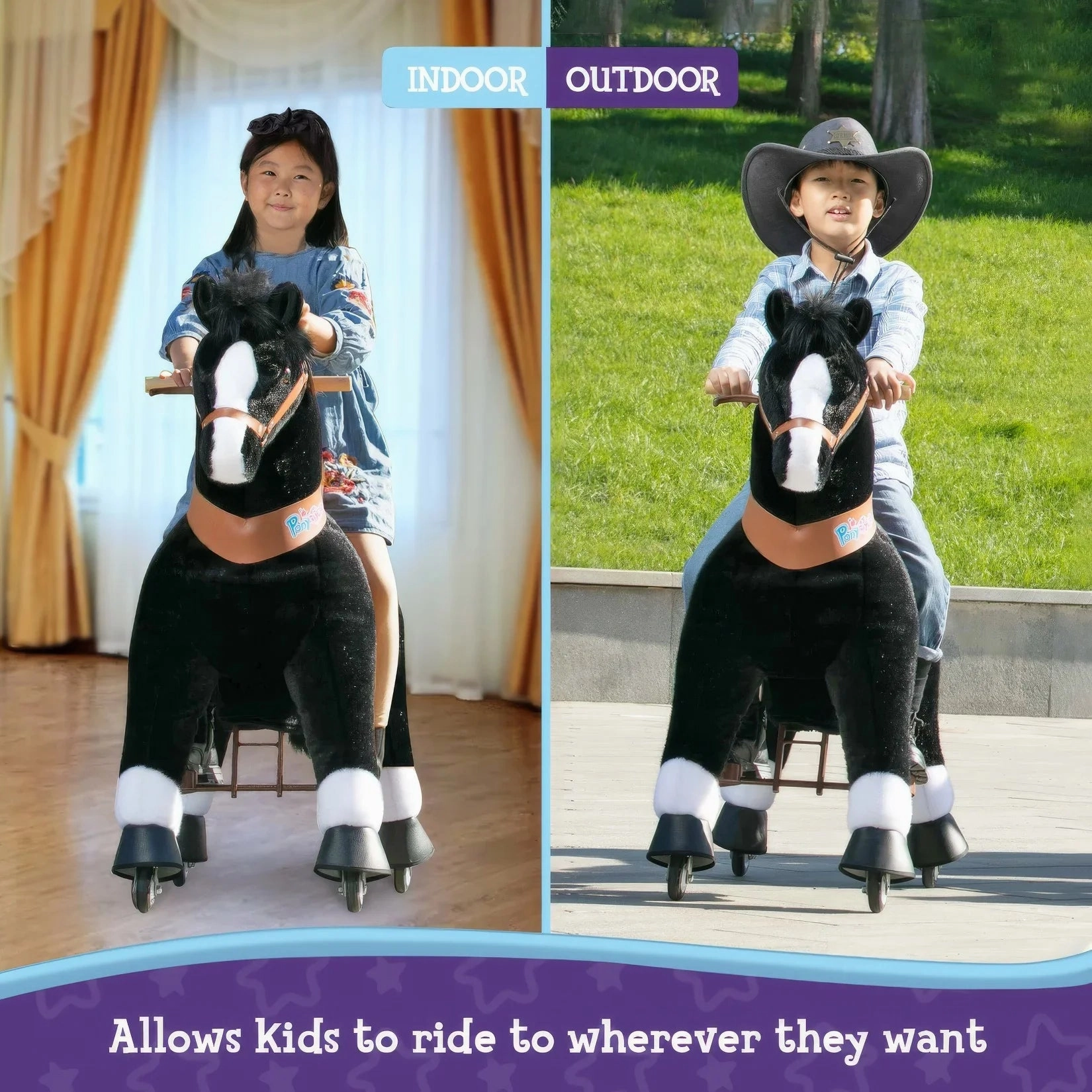 Creative time for curious minds Fun-based learning Ponycycle Mechanically Walking Ride-On Black Horse - Age 7 