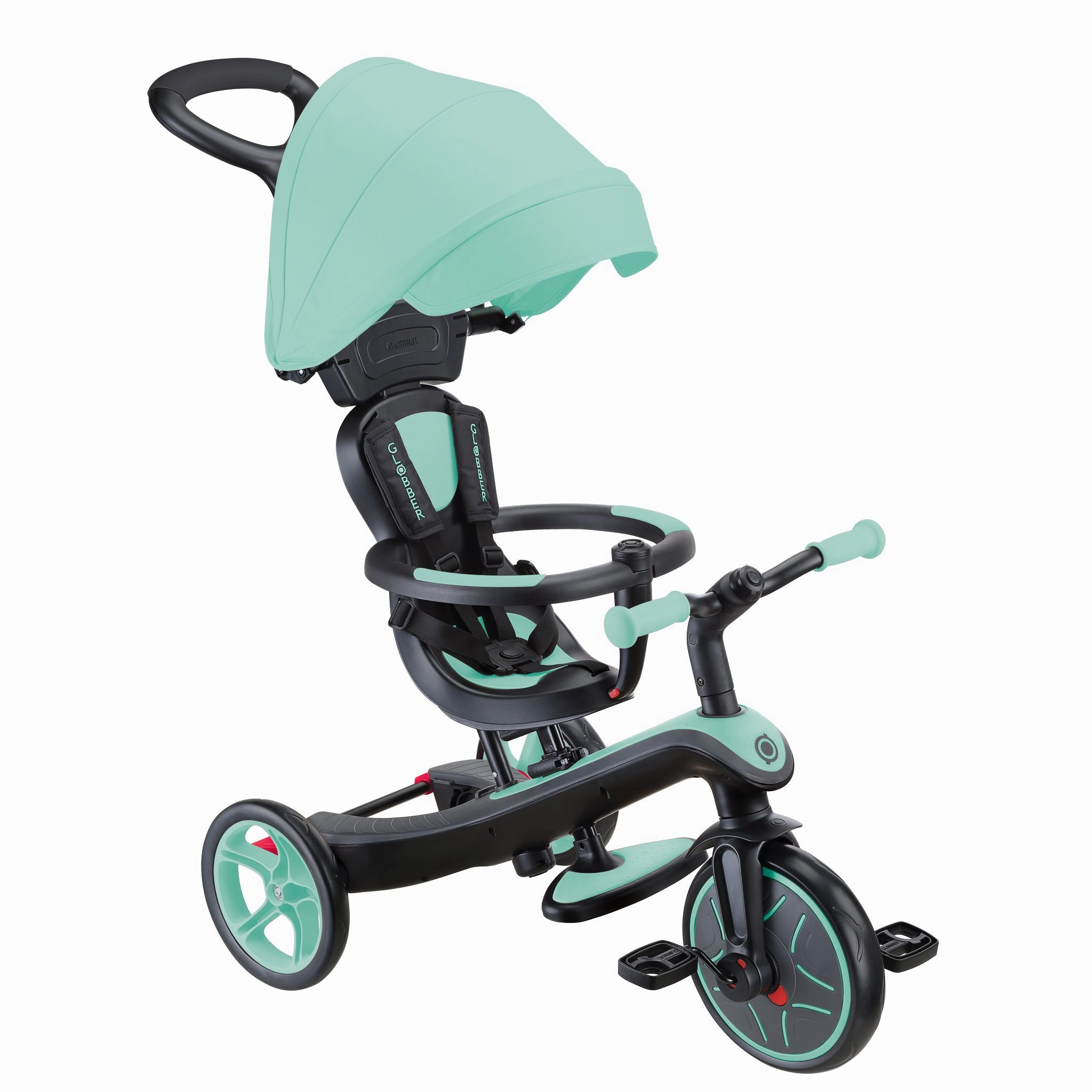 Fun that fuels growth Young explorers Globber Explorer Trike 4-In-1 - Mint (New Canopy, New Handlebar, New Handlegrip Skin) (10M - 5Y)