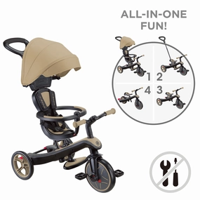 Globber Explorer Trike 4-In-1 - Sand (New Canopy, New Handlebar, New Handlegrip Skin) (10M - 5Y) Creative kids Little hands