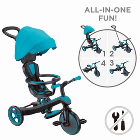 Exploration made fun Globber Explorer Trike 4-In-1 - Teal (New Canopy, New Handlebar, New Handlegrip Skin) (10M - 5Y)